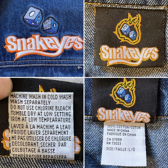 Snakeyes denim trucker jacket, dark wash, embroidered patch, large - Picture 14 of 16